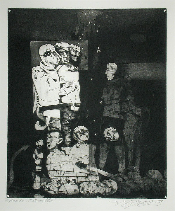 Photo de l’œuvre [Triple personnage] (de la série « Le Prince sans rire », 1982 - 1983) de Louis-Pierre Bougie (Afficher en plein écran)