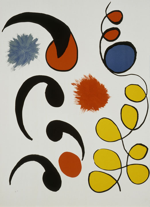 Photo de l’œuvre Mouvement (tirée de l’album « Alechinsky, Calder, Miro, Riopelle », 1976) de Alexander Calder (Afficher en plein écran)