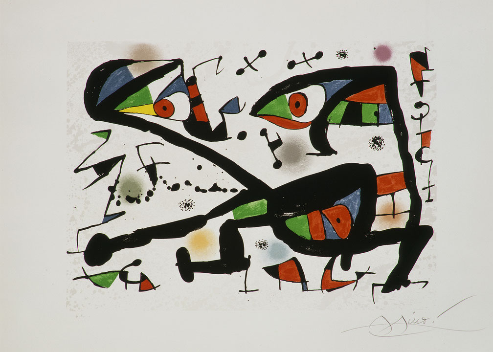 Photo de l’œuvre Signes de l’air (tirée de l’album « Alechinsky, Calder, Miro, Riopelle », 1976) de Joan Miró (Afficher en plein écran)