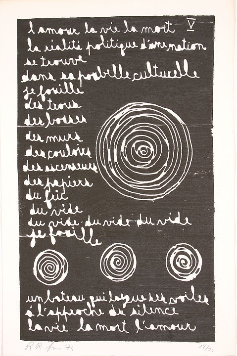 Photo de l’œuvre Texte V (tirée de l’album « L’Amour, la vie, la mort », 1976) de Robert Roussil (Afficher en plein écran)