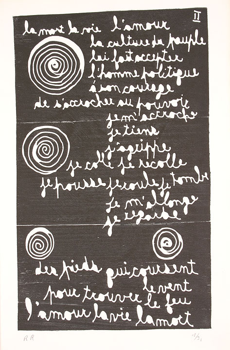 Photo de l’œuvre Texte II (tirée de l’album « L’Amour, la vie, la mort », 1976) de Robert Roussil (Afficher en plein écran)