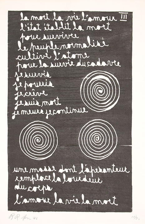 Photo de l’œuvre Texte III (tirée de l’album « L’Amour, la vie, la mort », 1976) de Robert Roussil (Afficher en plein écran)