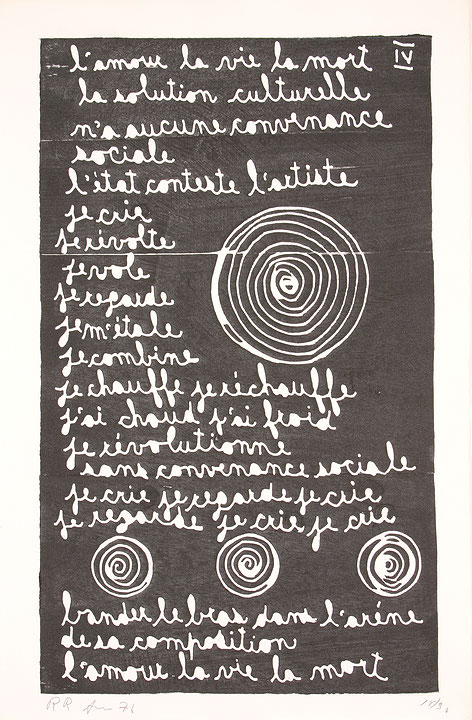 Photo de l’œuvre Texte IV (tirée de l’album « L’Amour, la vie, la mort », 1976) de Robert Roussil (Afficher en plein écran)