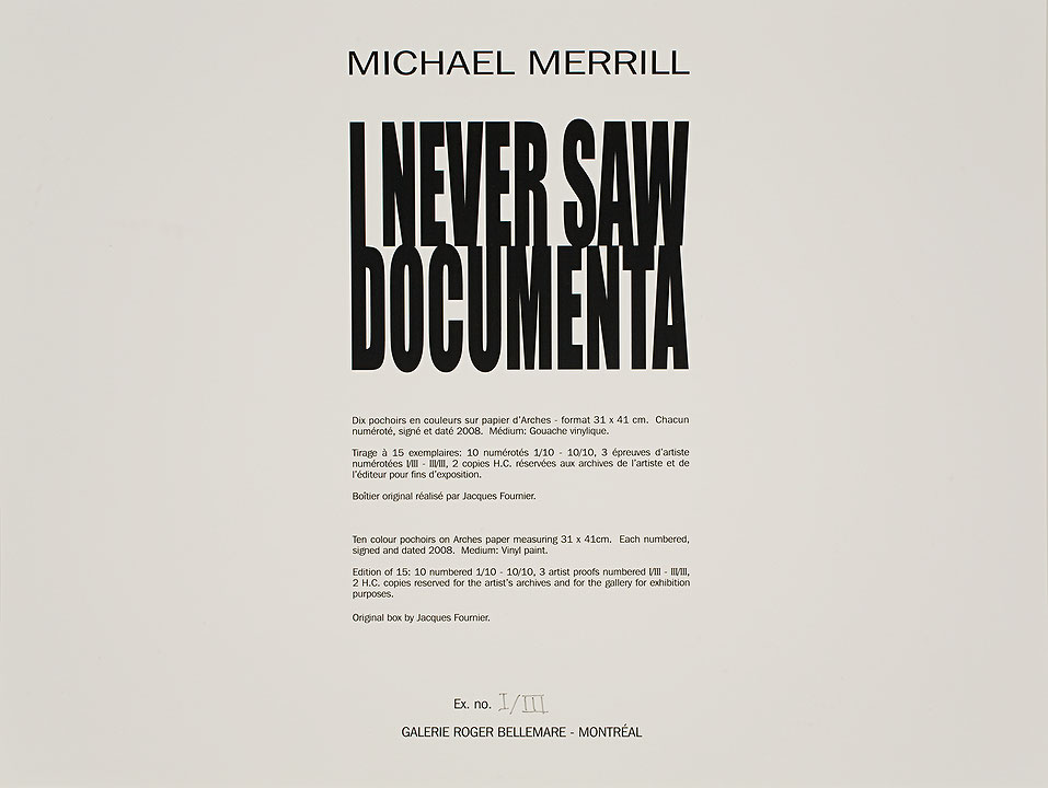 Photo de l’œuvre I Never Saw Documenta de Michael Merrill (Afficher en plein écran)