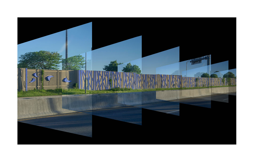 Photo de l’œuvre Contre-sens vers l’ouest, fin-de-jour (de l’installation « Bleu de bleu », 2015-2018) de Alain Paiement (Afficher en plein écran)