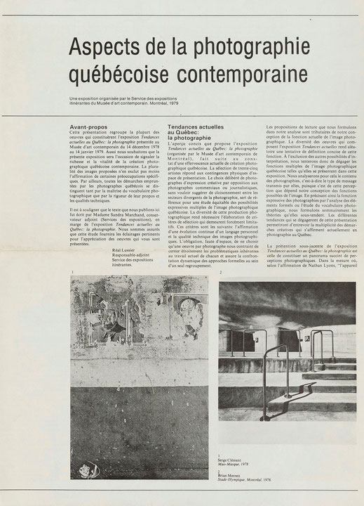 Couverture du catalogue Aspects de la photographie québécoise contemporaine