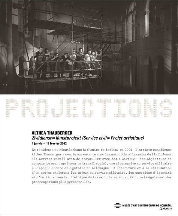 Couverture du catalogue Althea Thauberger : Zivildienst ≠ Kunstprojekt (Service civil ≠ Projet artistique) de la série Projections