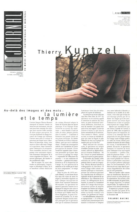 Première page du journal Le journal du Musée d’art contemporain de Montréal, septembre, octobre, novembre 1993