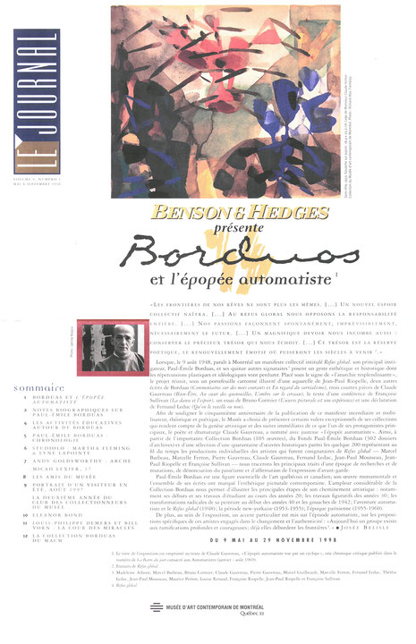 Première page du journal Le journal du Musée d’art contemporain de Montréal, mai à septembre 1998