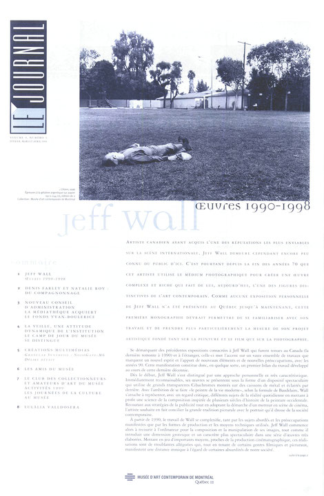 Première page du journal Le journal du Musée d’art contemporain de Montréal, février, mars et avril 1999