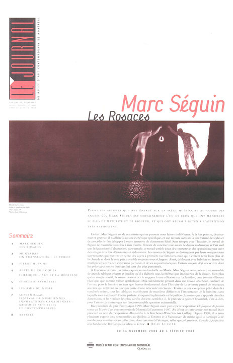 Première page du journal Le journal du Musée d’art contemporain de Montréal, octobre, novembre, décembre 2000 et janvier 2001