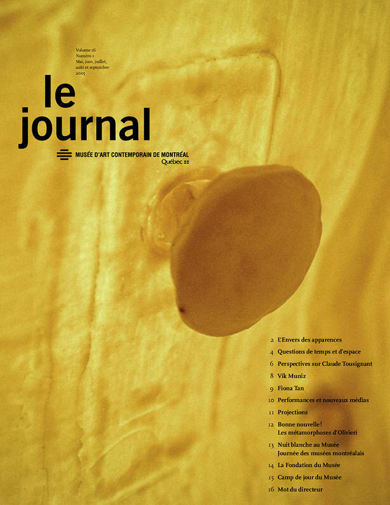 Première page du journal Le journal du Musée d’art contemporain de Montréal, mai, juin, juillet août et septembre 2005