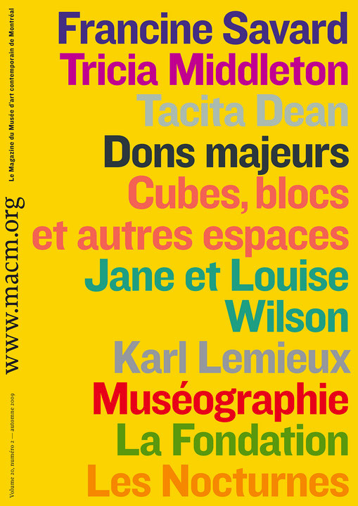 Première page du journal Le Magazine du Musée d’art contemporain de Montréal, Automne 2009