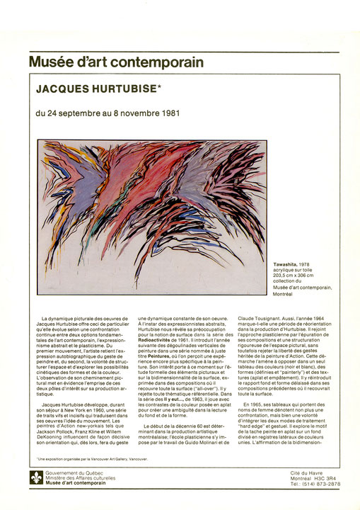 Première page du petit imprimé Jacques Hurtubise