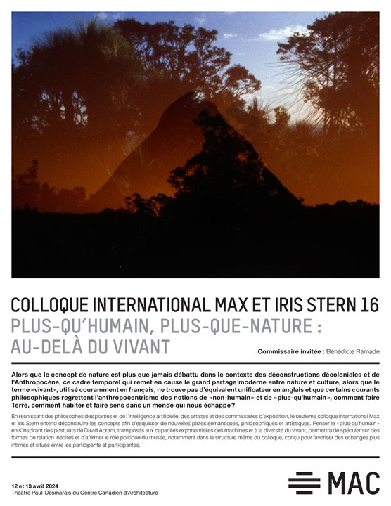 Première page du petit imprimé Colloque international Max et Iris Stern 16 : Plus-qu’humain, plus-que-nature : au-delà du vivant