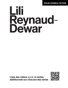 Première page du petit imprimé Lili Reynaud-Dewar : Liste des vidéos suivie de textes additionnels sur chacune des séries